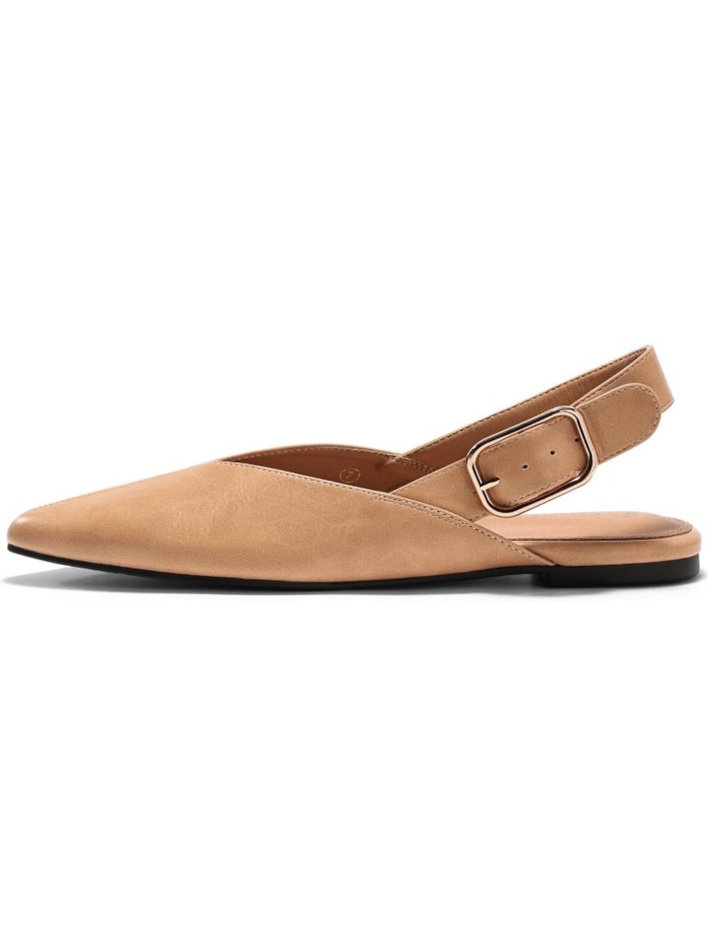 Women's Khaki Flat Mules Closed Pointed Toe Slingback Slip On Office Dress Shoes